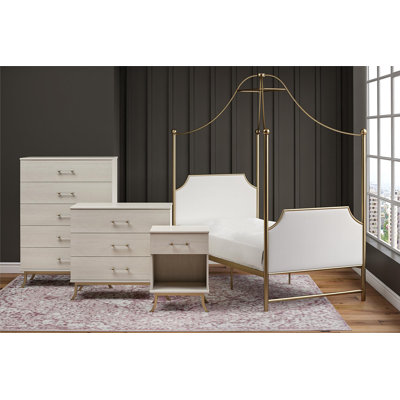 Ensemble de lit à baldaquin, commode et table de chevet Clementine