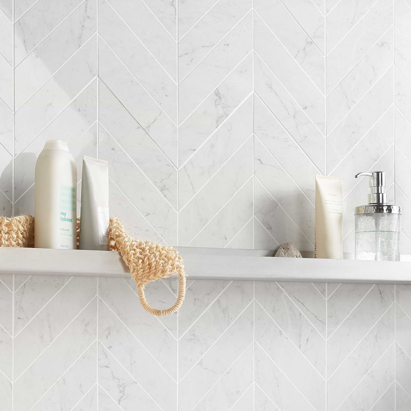 Dreamstone 2X8 Chevron Polished Porcelain Mosaic, Carrara Giola