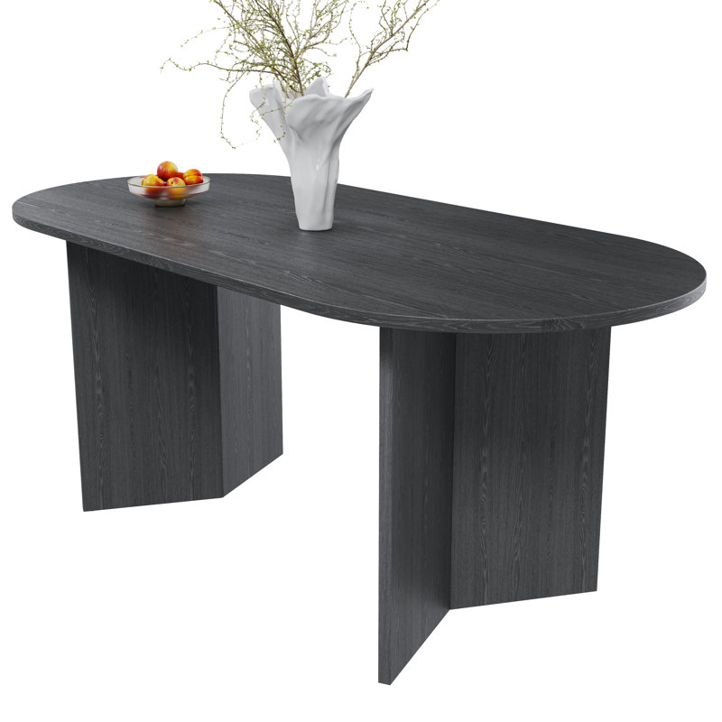 Caia 67" Solid Oak Oval Dining Table, Black