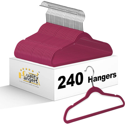 Cintres minces en plastique pour vêtements pour enfants avec crochet chromé pivotant pour robe, paquet de 240 framboises
