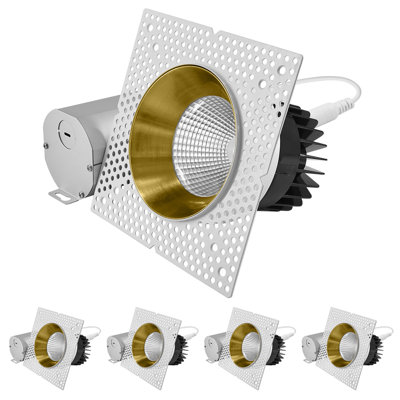 Projecteur encastré sans cadre à DEL 4 pouces avec remplacement de réflecteur en laiton LUXRITE 25W, 2000LM, 5CCT, 60 °, intensité variable, blanc CRI90 ETL + laiton