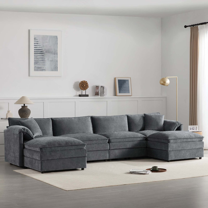 Canapé modulaire modulaire avec repose-pieds double avec coussins pour salon, Dark Gray Chenille
