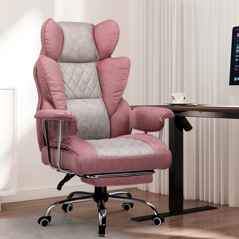 Inbox Zero Adjustable Reclining Ergonomic Faux Leather Swiveling PC & Racing Game Chair, Pink