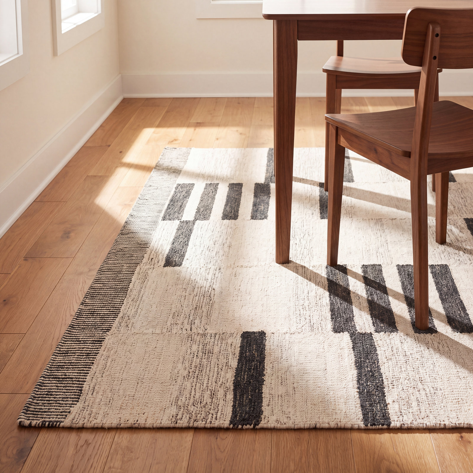 Uptown Hand Tufted Cream/Black Striped Wool Rug, Rectangle 8'10" x 12'