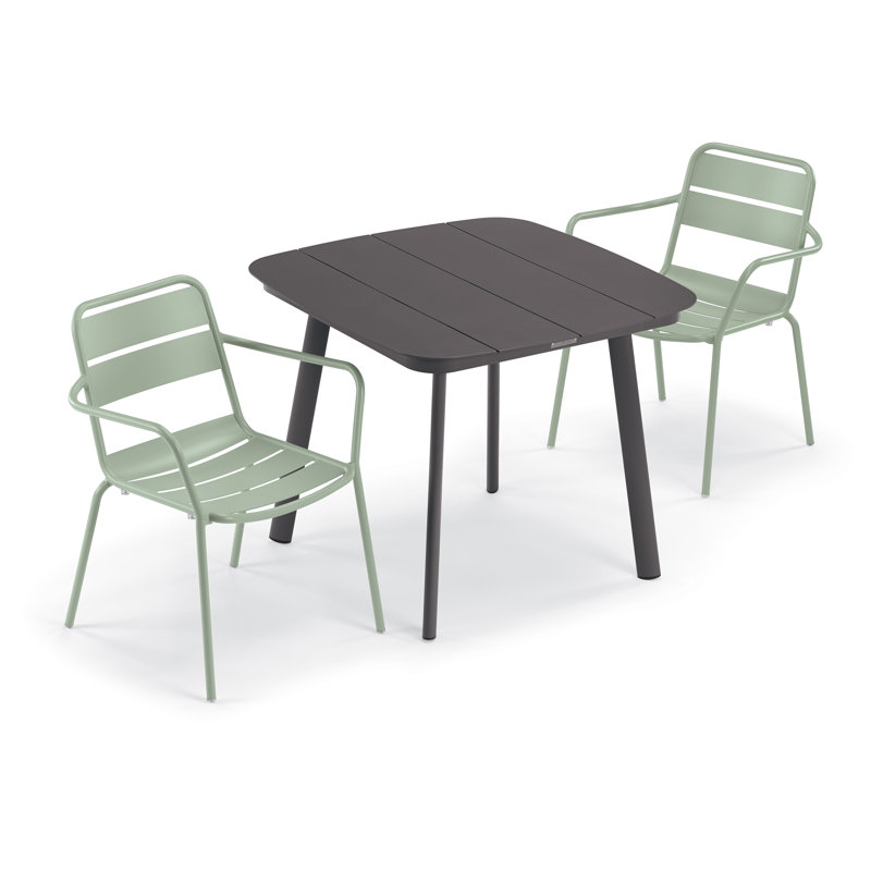 Kapri And Eiland 2 - Person Square 36" Long Powder Coated Aluminum Outdoor Dining Set, Sage