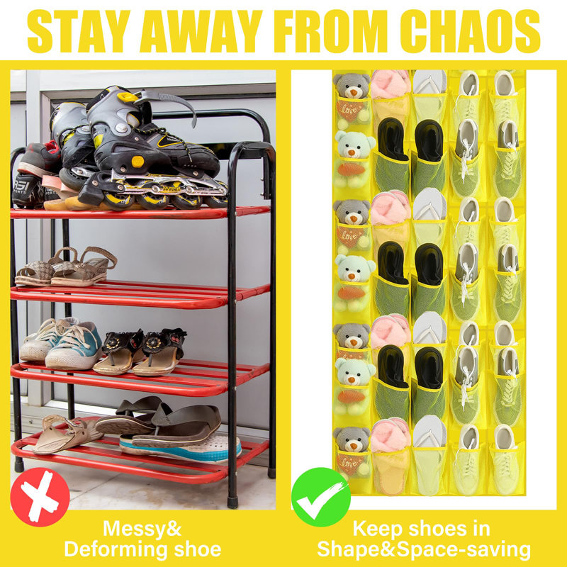 40 Pairs of Shoes Storage Rack Door Shoe Rack with Large Mesh Bag Hanging Shoe Rack, Yellow