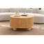 Table basse ronde cannelée avec rangement, bois de pin massif, porte coulissante, 31,8 po
