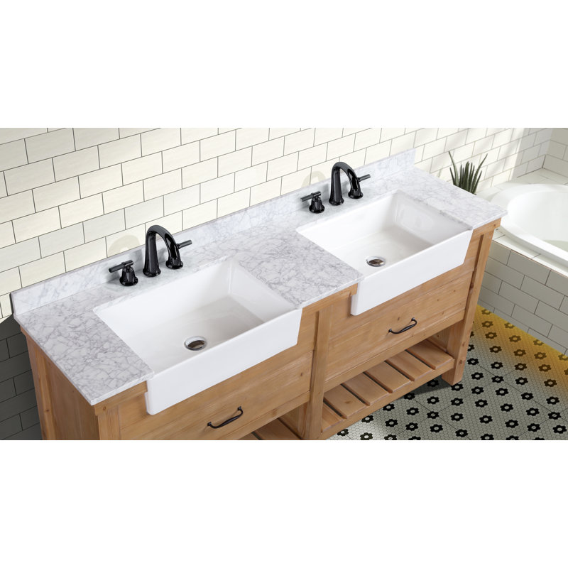 Marina 72'' Driftwood Double Bathroom Vanity with Carrara Marble Top