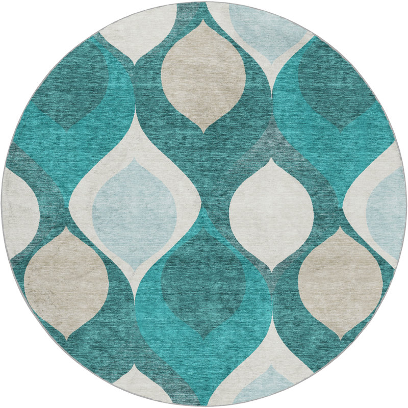 Tapis Dream Shag ADS749 de style moderne du milieu du siècle, lavable à la machine de qualité supérieure, Teal, 8' Round