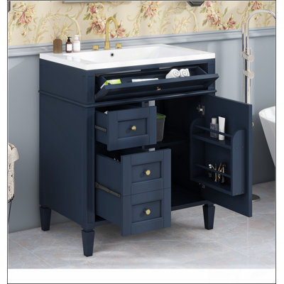 Meuble-lavabo de salle de bain moderne 30 po avec lavabo supérieur 30 po et 2 tiroirs