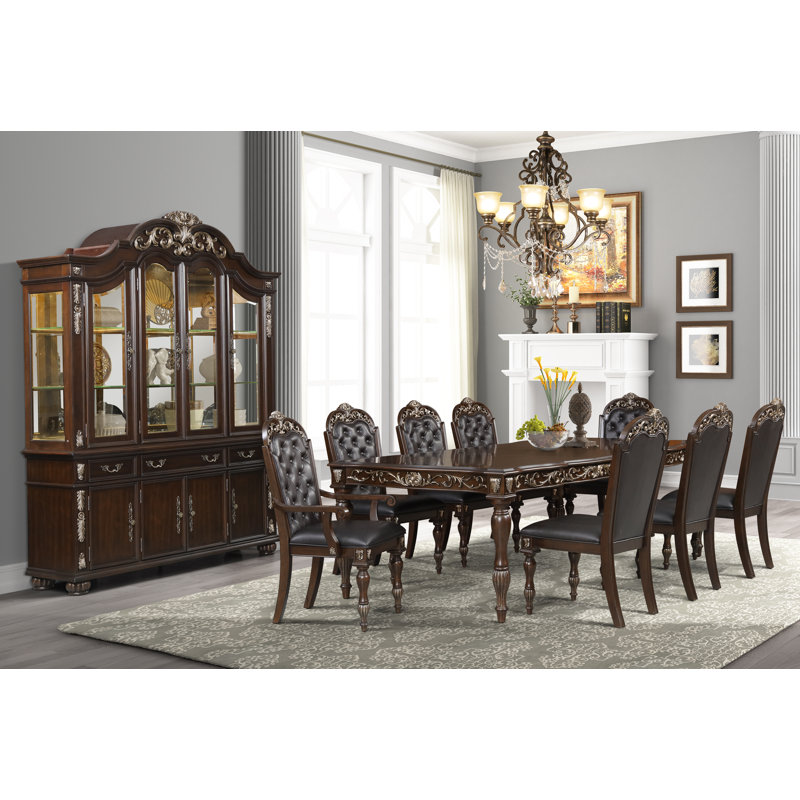 Brown Extendable Rectangular Wood Dining Table with Six Seats