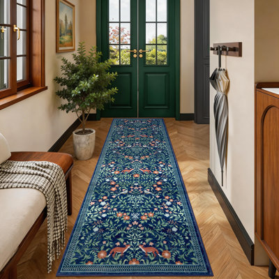 Tapis floral lavable à la machine avec envers en caoutchouc durable pour le salon