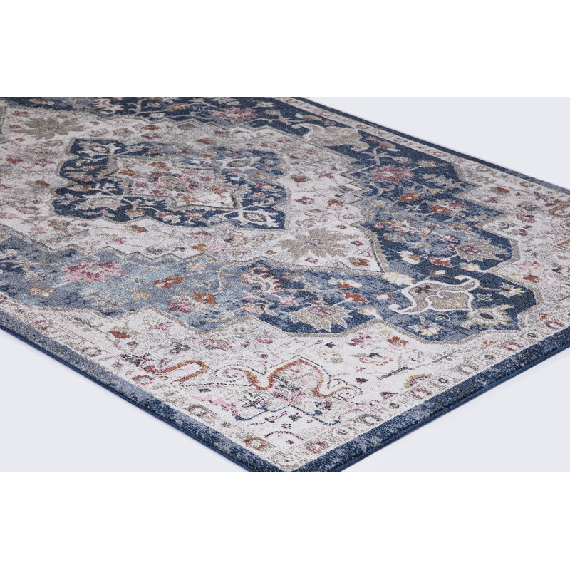Vicaro de la marine de Montréal marocaine usée / décolorée marine, Rectangle 2 pi 7 po x 4 pi 1 po