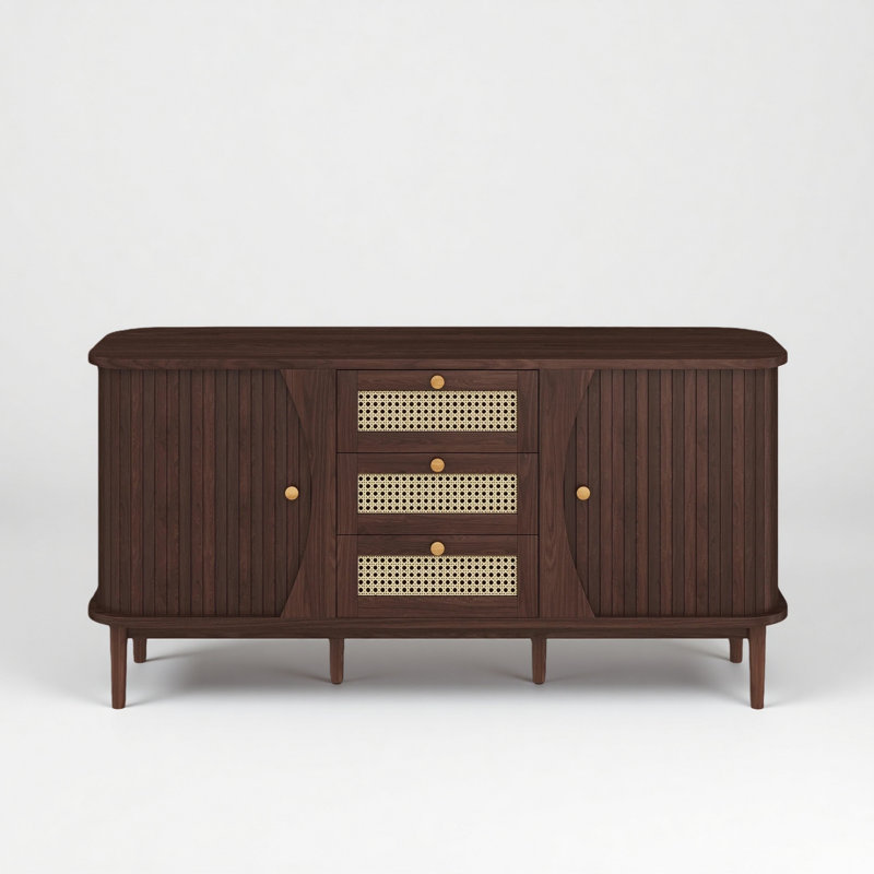 Buffet en rotin de 55 po de largeur avec portes coulissantes et tablettes réglables, Noyer