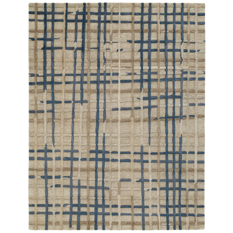 Tapis polychrome touffeté à la main, Bleu, Rectangulaire 2 pi x 3 pi