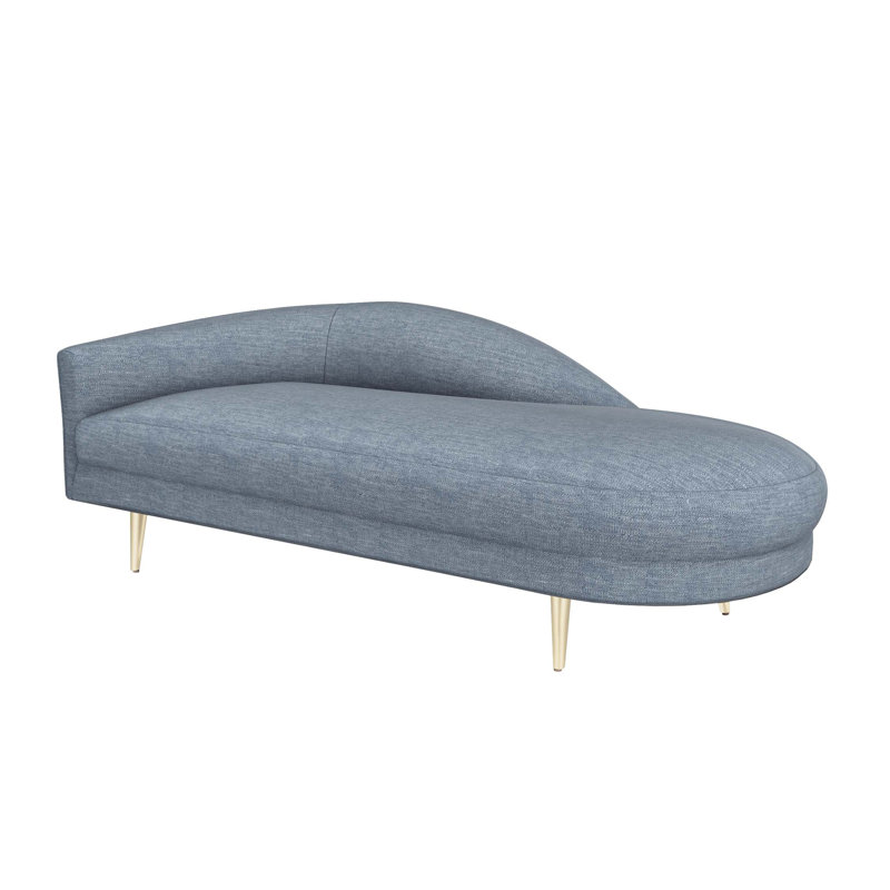 Gisella Chaise Lounge, Surf Polyester Twill, Left Hand Facing, Shiny Brass