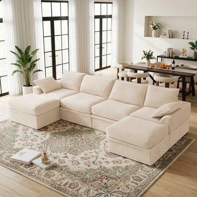 Boneless 142" Cloud Modular Sectional Couch with 2 Ottomans, Modern Minimalist Upholstered Sofa, Comfort U Shaped Couch for Living Room, Deep Seat Corner Sofa with Under-Seat Storage, Easy Assembly Required