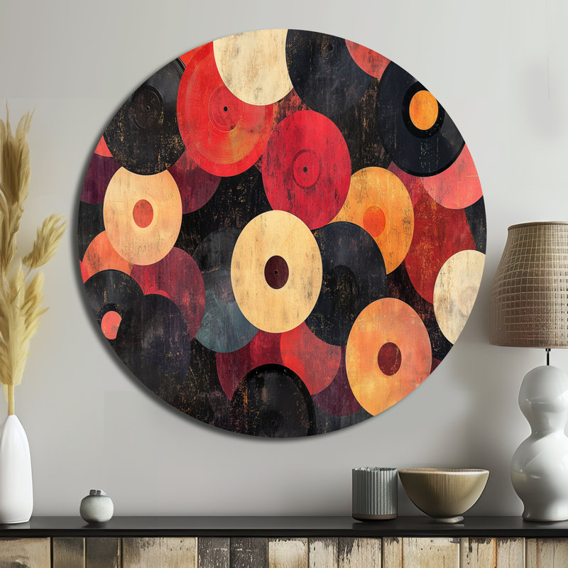 Rétro cercles de vinyle - art mural rond grand divertissement, L 36 po x H 36 po
