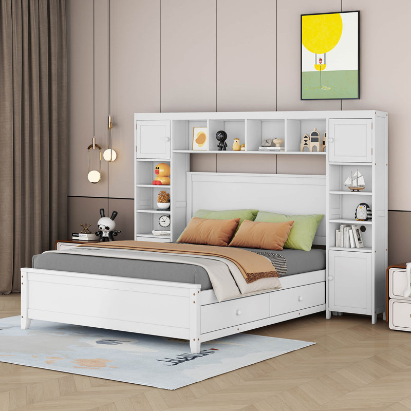 Lit plateforme double avec rangement, Blanc