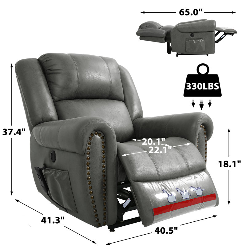 Sandrew 40.5" W Polyester Upholstered Standard Recliner with Massage and Heat 
