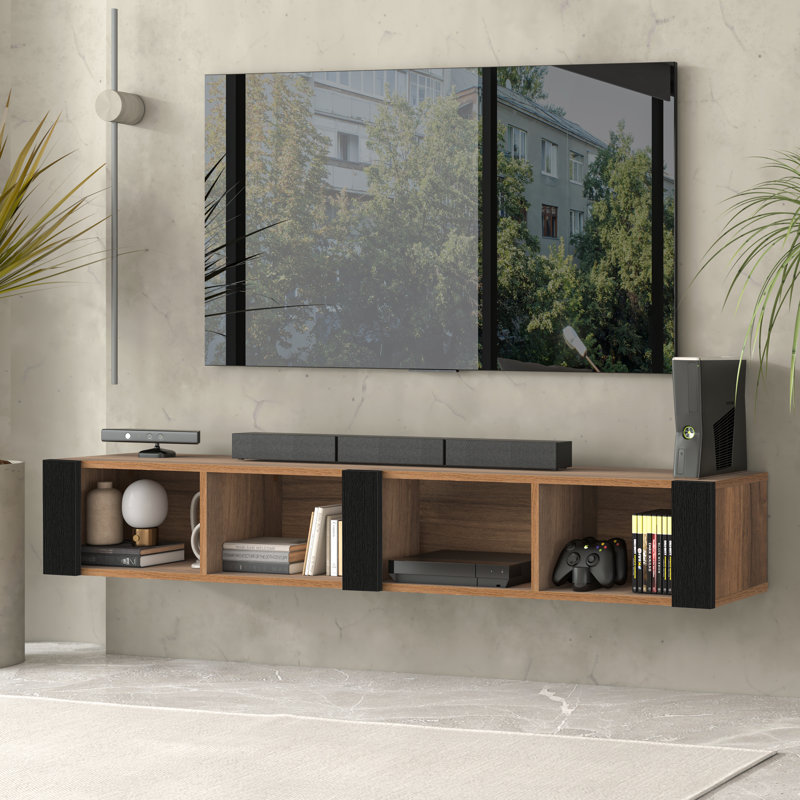 Meuble télé Aven pour téléviseur de 78 po ou moins avec tablettes ouvertes, Brun foncé/Espresso