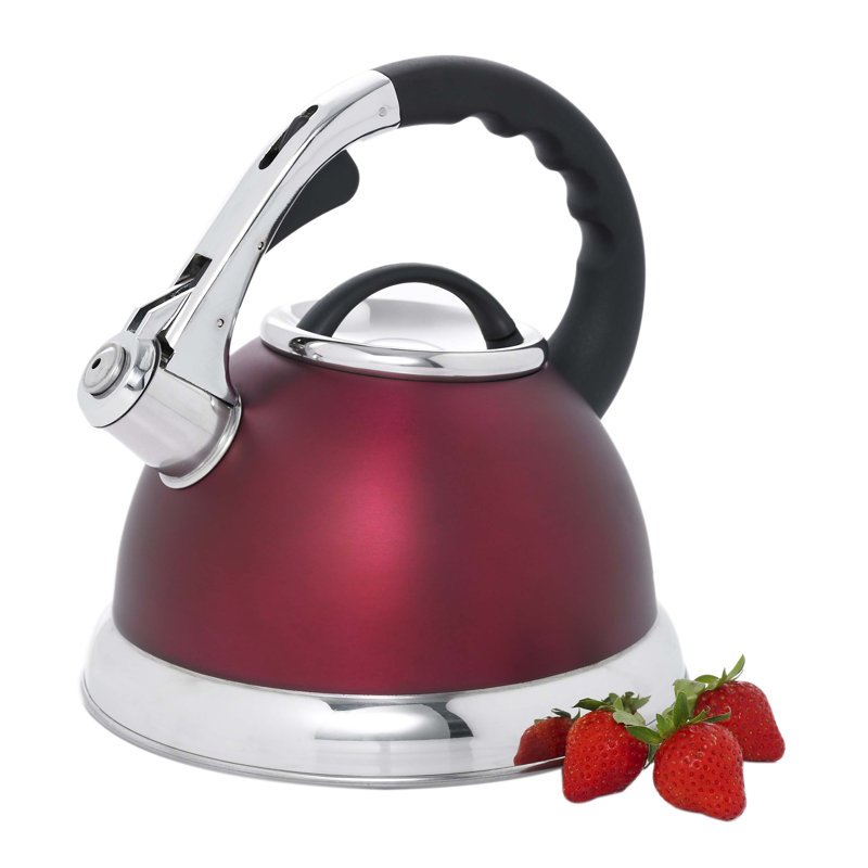 Bouilloire à sifflet en acier inoxydable Creative Home Camille 3 pte avec fond en aluminium, Canneberge