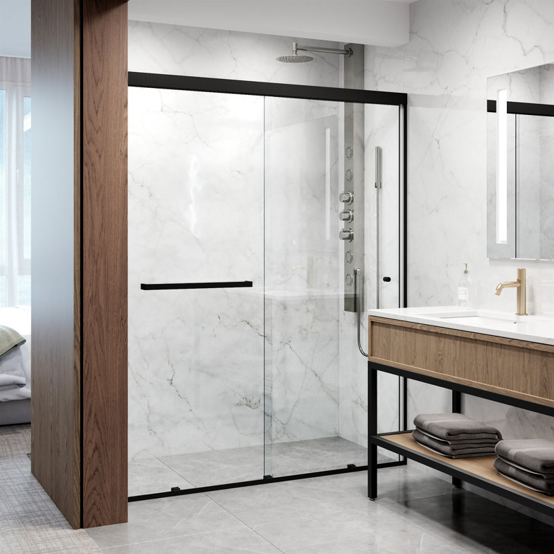 Porte à cadre double coulissante noir mat l 56 à 60 po x H 74 po Satro, Noir