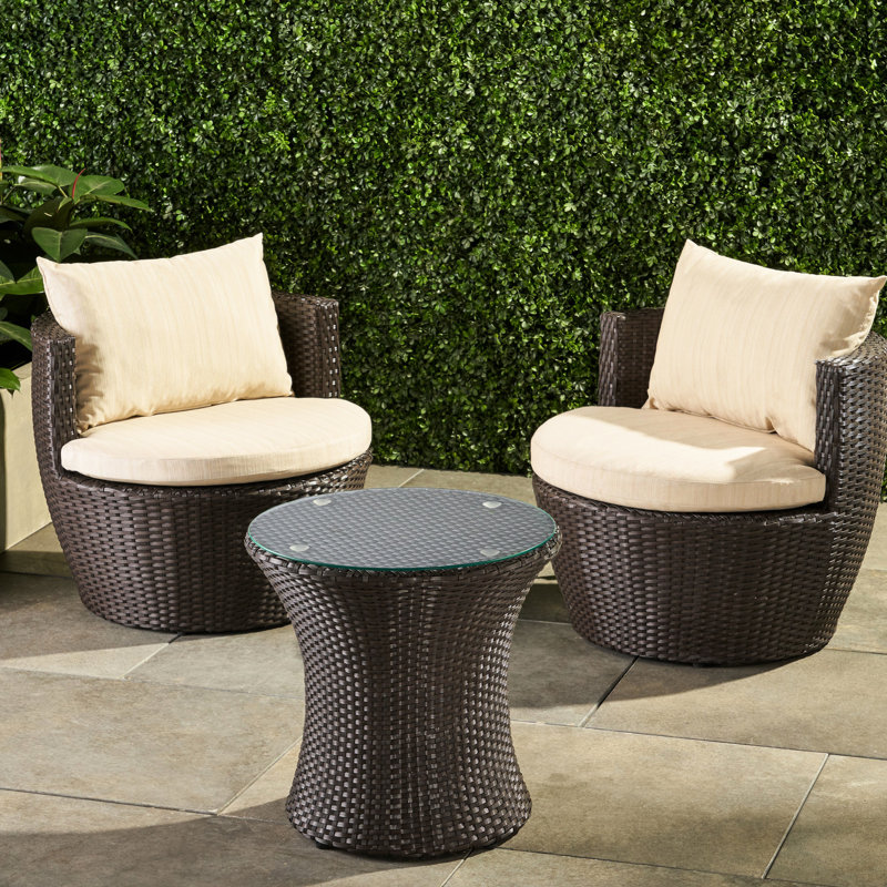 Ensemble de conversation d'extérieur confortable en aluminium brun et beige 3 pièces, 28,29 po P, l, H 22,99, poids de 41,51 lb,