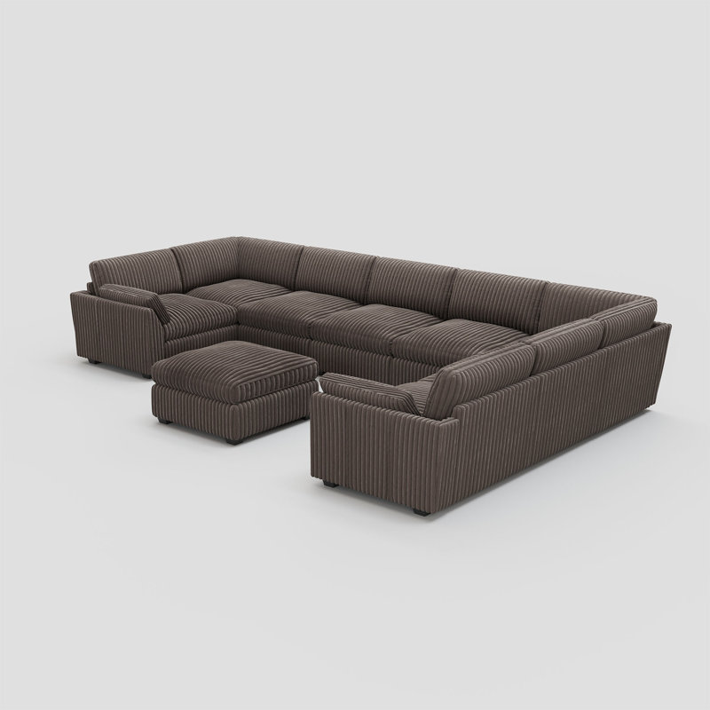 Knaack Oversized U Shaped 169.3'' Wide Sectional Sofa & Plush Wide Corduroy Livingroom Couch, Brown Corduroy