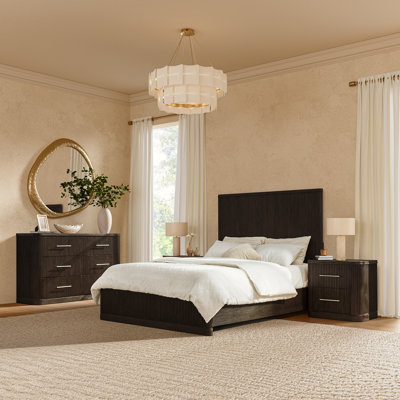 Ensemble de chambre à coucher moderne en bois massif cannelé 4 pièces Graciana