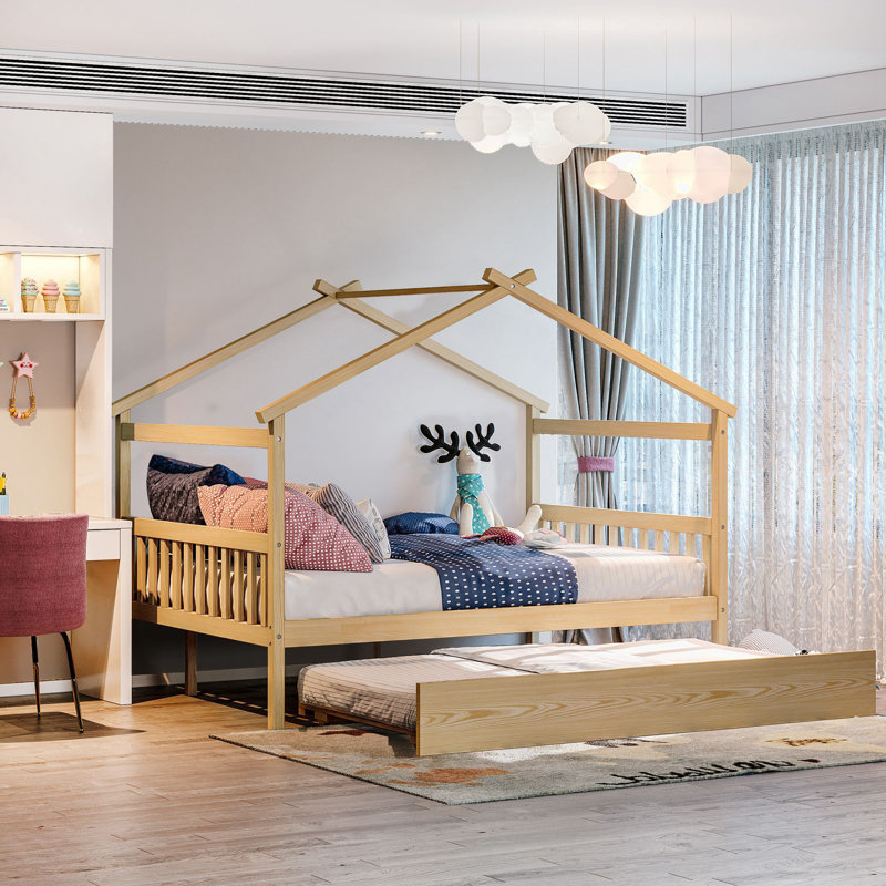 Aashini Kids Platform with Trundle, Full, Natural