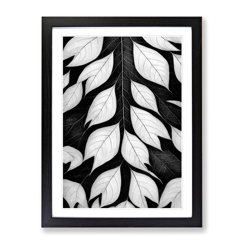 Monochrome Leaves - Framed Print, 64cm H x 46cm W x 2cm D, Black