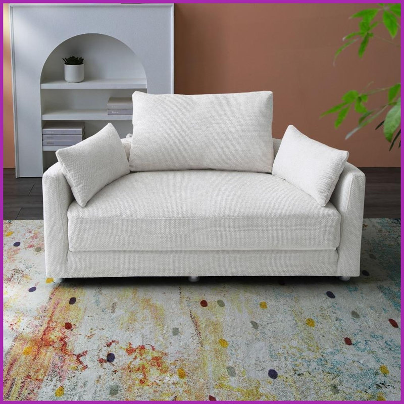 Canapé-lit double pliable beige - Canapé convertible 3-en-1 avec coussins pour le salon / balcon