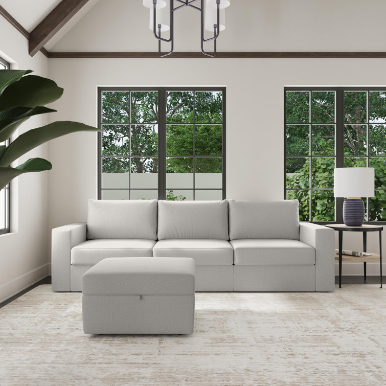 Flex Upholstered Modular Wide Arm Sofa With Storage Ottoman