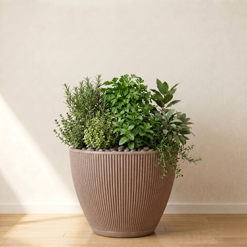 Ciya ECOBO Eco-Friendly Round Pot Planter, Garoa Indoor/Outdoor Four Season Use, Light Brown, 16.9" H x 20.1" W x 20.1" D