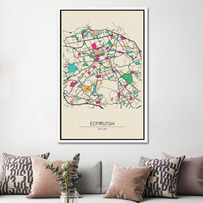 Edinburgh, Scotland Map by Ayse Deniz Akerman - Floater Frame Gallery-Wrapped Canvas Giclée on Canvas