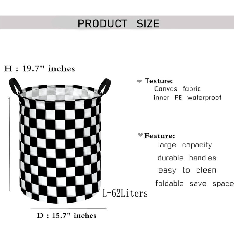 Round Checker Laundry Gift Basket Storage Hamper, Clothes Storage Organizer Bins, Shelf Basket With Handles For Room Decor