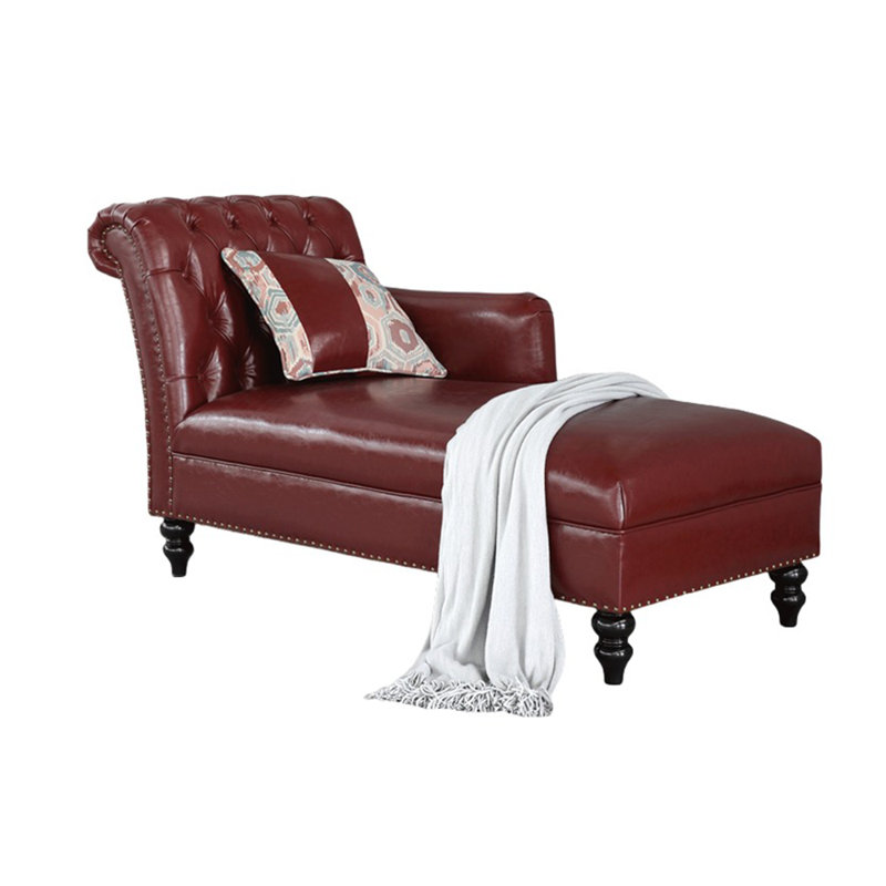 Chaise longue rembourrée Tidus, Accoudoir à gauche (vu de face), Rouge datte