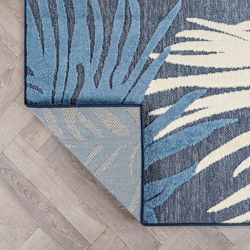 Tapis floral bleu marine / ivoire intérieur / extérieur, Bleu très foncé, Rectangle 4pi x 6 pi