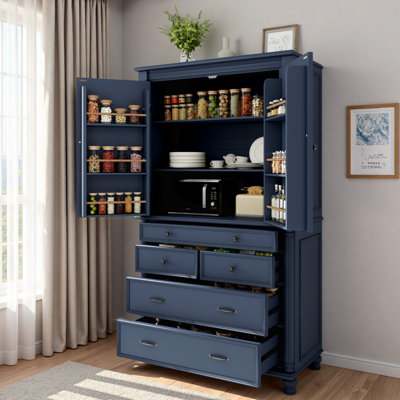 Freestanding Kitchen Pantry With 6 Door Shelves, 2 Adjustable Shelves And 5 Drawers by Lark Manor