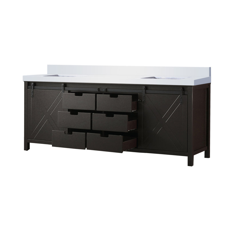 Meuble-lavabo double brun 84 po X P 22 po D, avec comptoir en marbre de culture, Brun, 84"