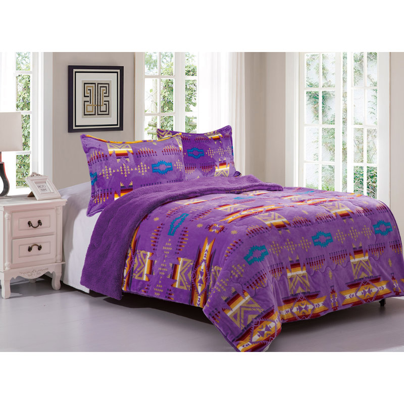 Ensemble d'édredon doublé sherpa pour grand lit Queen Foundry Select, Simple, Mauve