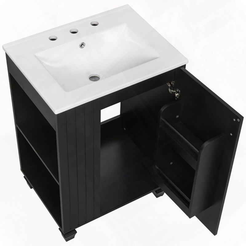 Meuble-lavabo de salle de bain avec porte de lavabo, Noir