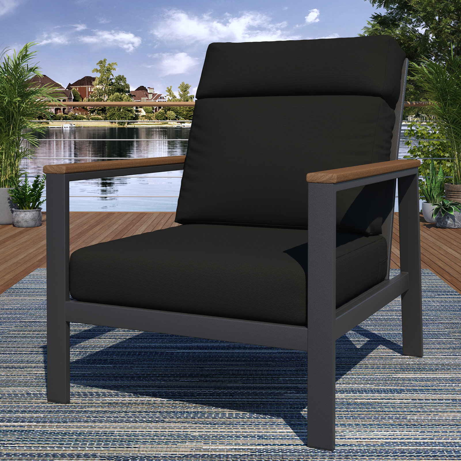 Townsend Sunbrella® Patio Lounge Chair, Brown, Canvas Black, Yes