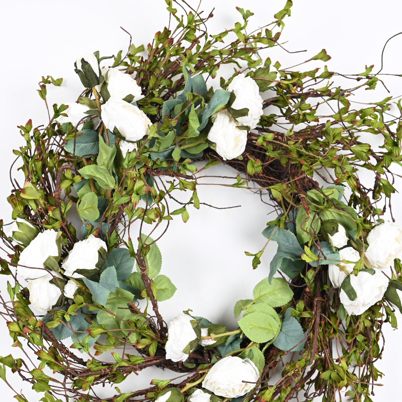 24" Handcrafted Twig No Holiday Wreath, White