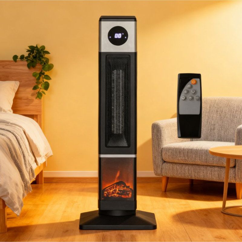 Black Freestanding Electric Heater,Remote Control & 12H Timer for Indoors