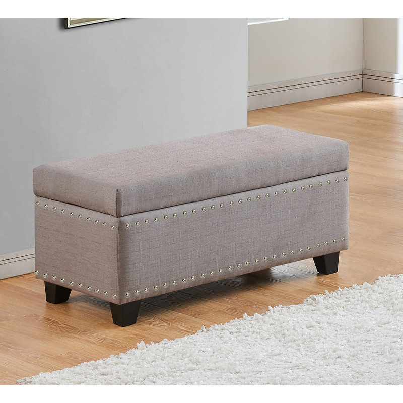 Banc de rangement à couvercle rabattable rembourré, gris