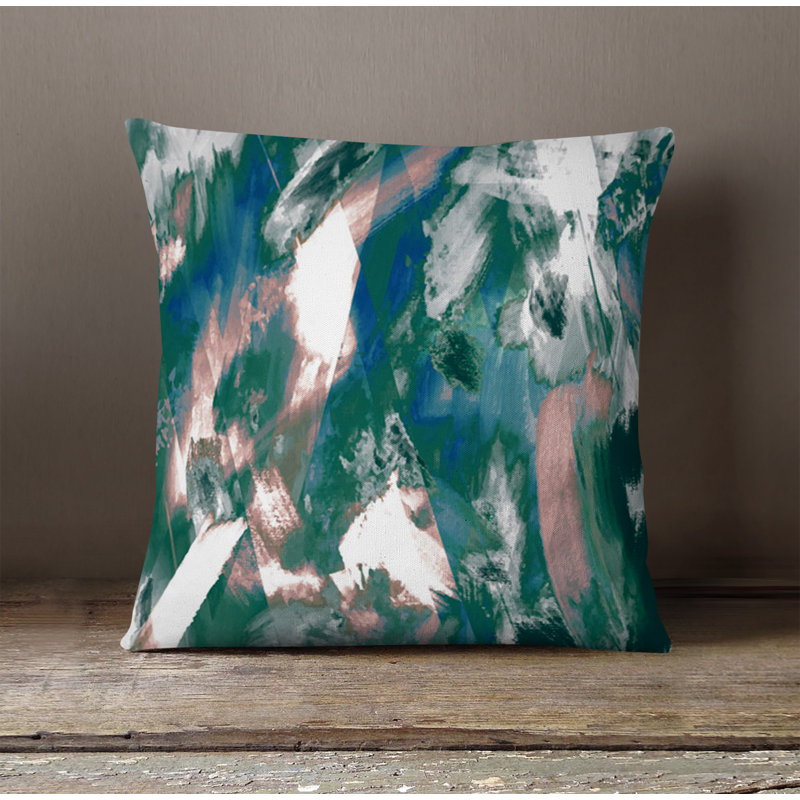 Throw Pillow With Insert, Blue/Green Abstract 5, 18"H x 18"W