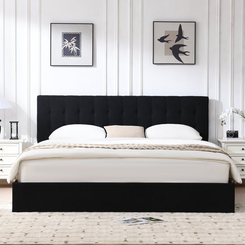 Lit plateforme tapissier avec rangement Arcadia, Noir, Très grand