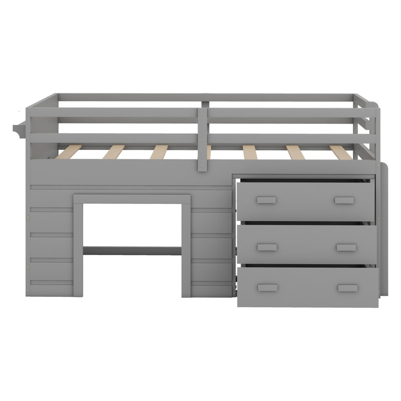Loft Bed With Drawers And Shelf, Gray